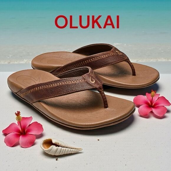 OluKai Other - OluKai Brown Leather Flip-Flops
